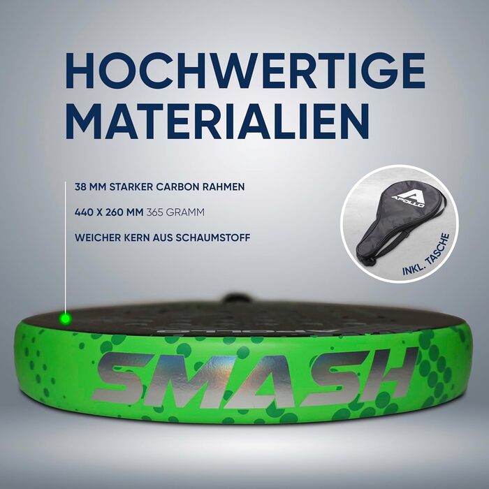 Ракетка для паделу Apollo Padelschläger 3K Carbon (унісекс, для початківців та професіоналів, зелений)