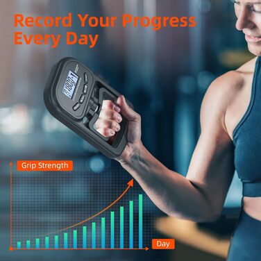 Електронний динамометр для вимірювання сили хвата, 180 кг, з регульованою ручкою та силіконовими кільцями
