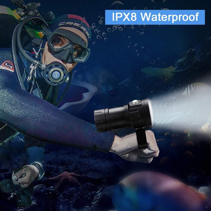 Підводний ліхтар Akozon 18000LM, 500м, 7 режимів, IPX8, з ручкою