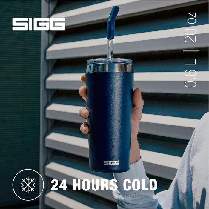 Термочашка SIGG Travel Mug Helia з багаторазовою скляною трубочкою та щіточкою для чищення, герметична, BPA-free, нержавіюча сталь 18/8, 0,6 л, Night Ink