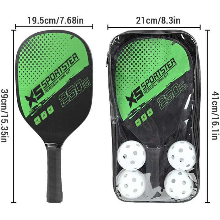 Набір для піклболу Lixada: 2 ракетки та 4 м'ячі (зелений)