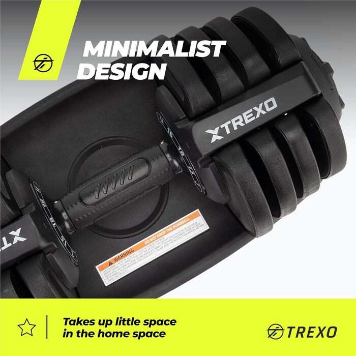 Регульована гантеля TREXO 18-40 кг з заліза для силових тренувань, зручна рукоятка, налаштування ваги обертанням