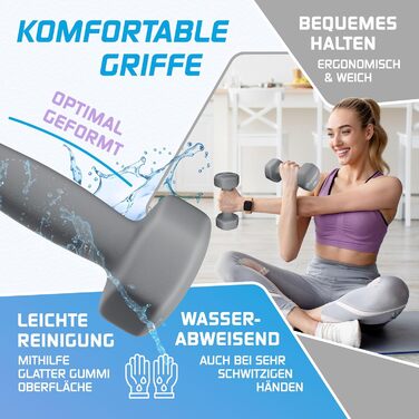 Набір гантелей KESSER® 12 кг з підставкою, 3 пари (1-5 кг), нековзкий неопрен, з інструкцією та фітнес-гумками