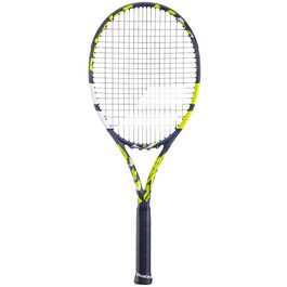 Тенісна ракетка Babolat Evo Aero для дорослих: сила та комфорт. Аеродинамічний фрейм Alpha Spin з технологіями Evo 4 Feel, Woofer та Syntec Evo Grip 1-3 (сірий/жовтий). Boost Aero.