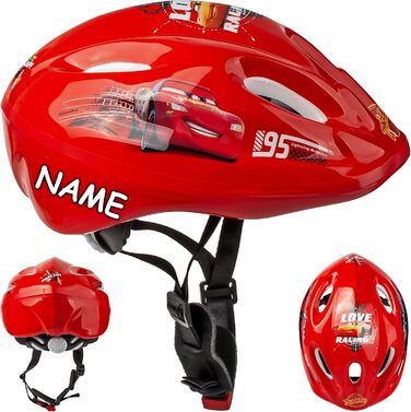 Дитячий велосипедний шолом Cars Lightning McQueen, розмір 52-56 см, регульований, TÜV сертифікат, для дітей 3-15 років, з можливістю персоналізації імені, alles-meine.de GmbH