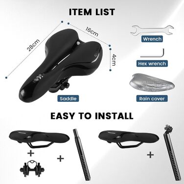Велосипедне сідло ENJOHOS для чоловіків та жінок: комфортне, водонепроникне, з ключем, MTB, Trekking, Tour, Road, зелене (чорне)
