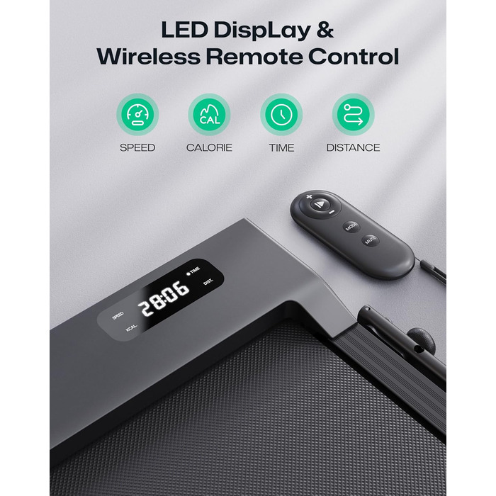 Біговий доріжки з нахилом 9% - складаний Walking Pad з безпечним руків'ям, режим HIIT одним дотиком, для ходьби, бігу та джогу вдома, без збирання, з пультом керування та LED-дисплеєм (чорний)