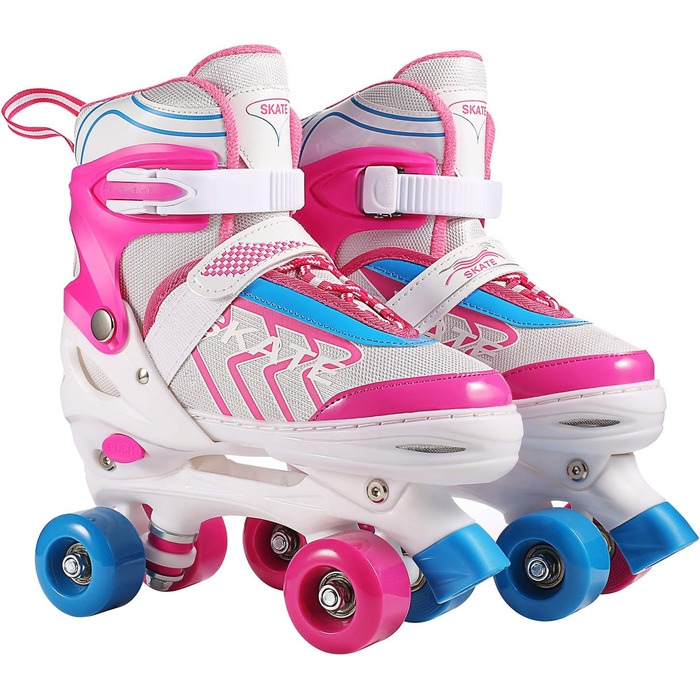 Роликові ковзани Hikole для дітей, початківців, регульовані, 8 PU-коліс, для хлопчиків та дівчаток, рожеві, розмір S (31-34)
