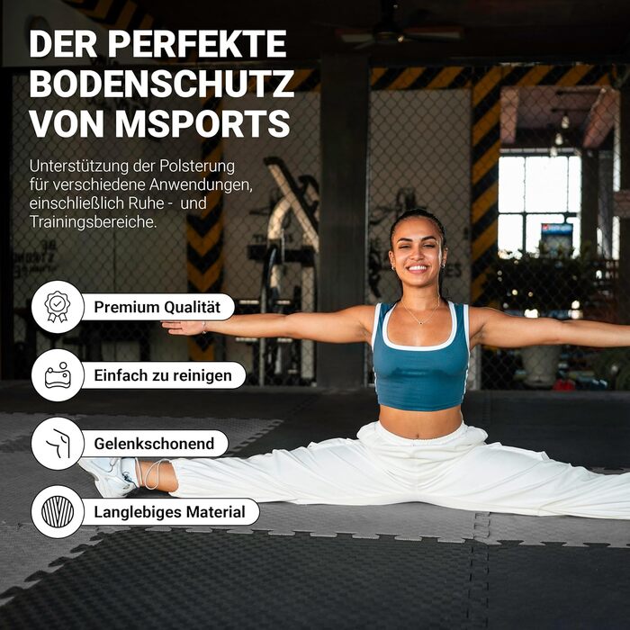 Набір килимків для захисту підлоги MSPORTS Premium — 8 пазл-матів для фітнесу, йоги та тренувань у домашньому залі, протиковзні (3,2 м², чорний)