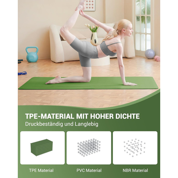 Йога мат для жінок Good Nite: неслизька поверхня, товщина 6 мм, 183x61 см, з чохлом, для йоги, пілатесу, фітнесу, зелено-чорний колір