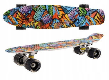 Скейтборд Aurora FB graffiti: 56 см, навантаження до 100 кг, колеса 60 мм 82A, підшипники ABEC-7