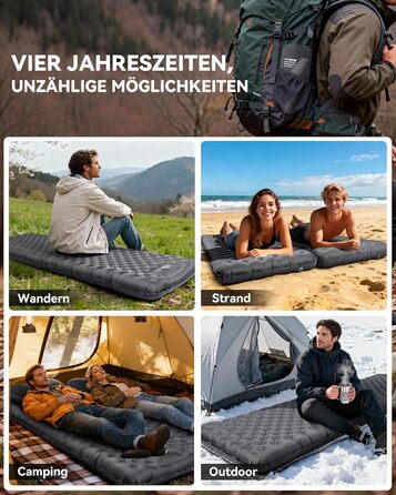 Килимок для кемпінгу HIKENTURE R-Wert 7.3 з ножною помпою, 10 см товщини, 210x64 см, 4 пори року, для туризму та наметів