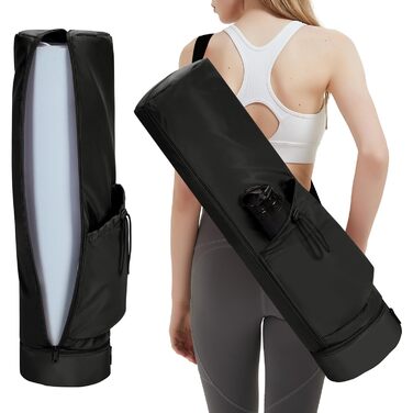 Сумка для йоги Yogatasche Damen чорна з відділенням для мокрого одягу та тримачем для пляшки, сумка для килимка для йоги з регульованим ременем