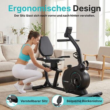 Ергометр Wenoker для дому з магнітною гальмом, датчиками пульсу та LCD-дисплеєм, 16 рівнів опору, до 160 кг, спинна опора, для літніх людей