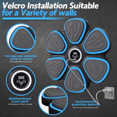 Музична боксерська машина для дорослих з LED-підсвічуванням та Bluetooth. Електронна боксерська машина з музикою, 9 режимів швидкості та підрахунку ударів, у комплекті боксерські рукавички.