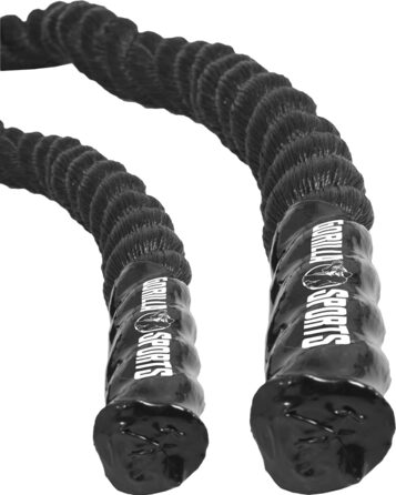 GORILLA SPORTS® Батл-канат 15 м, 38/50 мм, неслизькі ручки, нейлон, чорний – тренувальний канат для фітнесу, кросфіту, батл-роуп, для залу та спорту