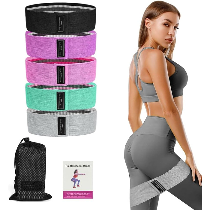 Фітнес-резинки Flintronic для стегон, набір фітнес-гумок, стрічки опору для стегон, тренувальні гумки для йоги, гімнастики, силових тренувань, тренувань ніг (Сірий+Зелений+Рожевий+Фіолетовий+Чорний)