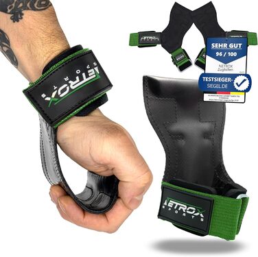 NetroxSports Power Grips – спортивні лямки для тяги, бодібілдингу, кросфіту та важкої атлетики, захист зап'ясть, універсальні, розмір S, зелений колір