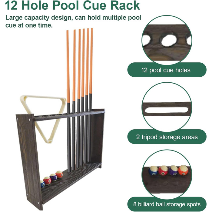 Стенд для київ для більярдних київ, куль та тримачів, дерев'яний, на 16 київ, 8 куль, 2 тримачі, для більярдного залу, клубу