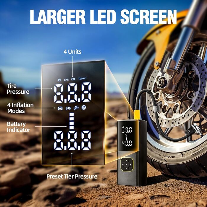 Електричний повітряний компресор Zune Lotoo 150PSI, 9000мАг, портативний насос для авто, мотоцикла, велосипеда, м'ячів з LED-дисплеєм та підсвіткою