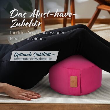 Йога-бостер круглий 30см x 15см | Знімний чохол | Наповнений органічною лузгою гречки (KBA) або органічною шкаралупою (KBA) | Йога подушка для Інь-йоги та медитації (гречка, рожевий)