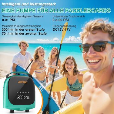 Електричний насос для SUP AGPTEK 20 PSI: автоматичне вимкнення, 12V, для надування та здування SUP-дошок