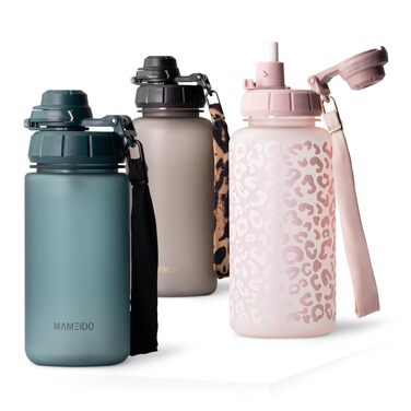 Вода пляшка MAMEIDO з соломкою та петлею для перенесення, 500 мл, Tritan, без BPA, для дітей (Ocean Bloom)