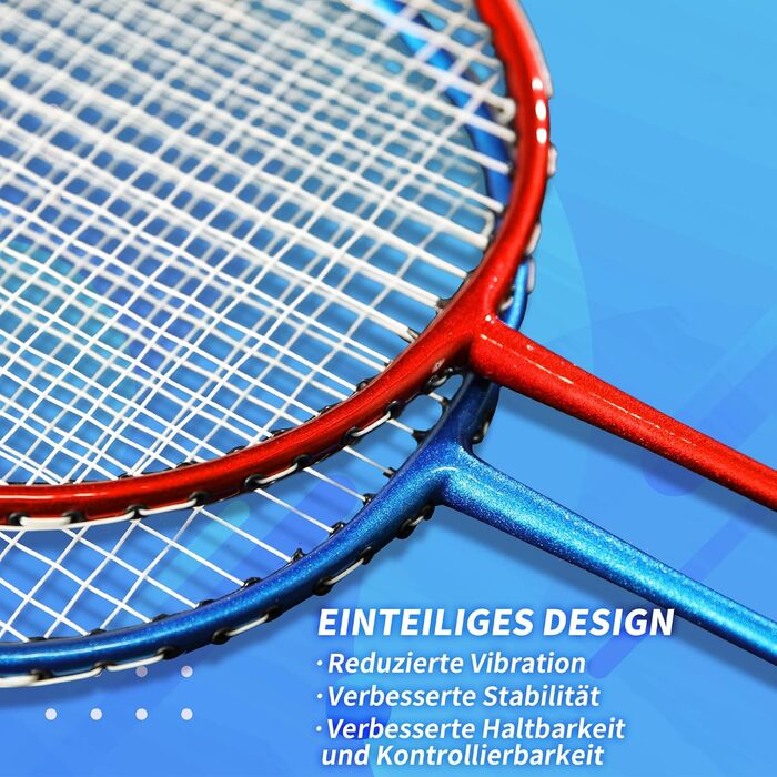 Набір для бадмінтону (2 або 4 ракетки), 2 або 4 волани, сумка, червоно-синій (4 шт.)