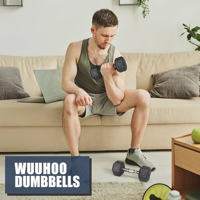 Гантелі шестигранні wuuhoo® Dorian 2,5-27,5 кг, гумовані, чавунні, для силових тренувань вдома, ергономічна ручка, набір або поштучно