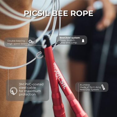 Стрибкове канат PICSIL Bee з регулюванням, алюмінієвий, 200 г, для крос-тренінгу, боксу та фітнесу, чорний