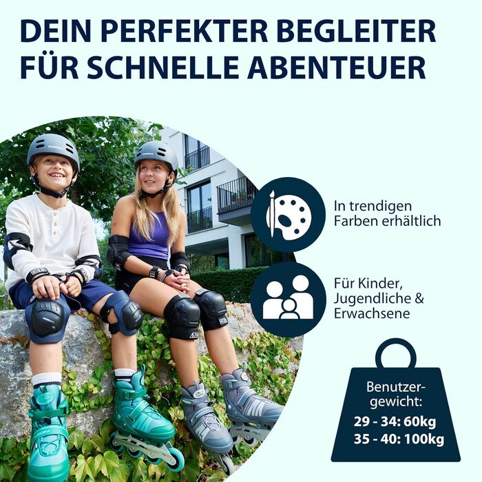 Інлайнери для дітей та підлітків Hudora Comfort - регульовані ролики 29-34 розміру, дихаючі, Aquatic