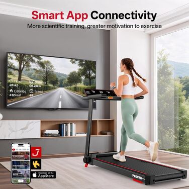 Біговий тренажер JOROTO з нахилом 10%, складаний, до 12 км/год, LED-дисплей, Bluetooth, 2.75 HP, для дому та офісу, до 130 кг