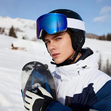 Скі-маска для дорослих, чоловіча/жіноча, YH227 для сноуборду, з антизапотіваючим покриттям, OTG, захист від УФ, антиковзаюча стрічка, повне REVO-дизайн, білий/срібний, VLT 13% (білий/Revo Blue-VLT 19%)