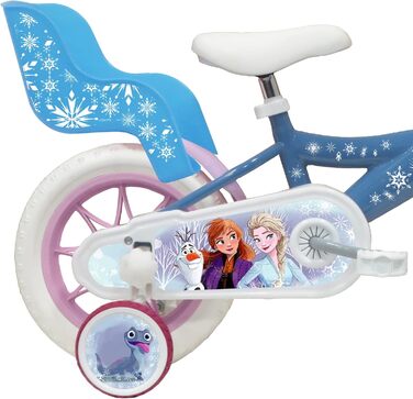 Дитячий велосипед Atlas Frozen 12 дюймів для дівчаток, з кошиком, ляльковим сидінням, захисними крилами та шоломом, блакитний