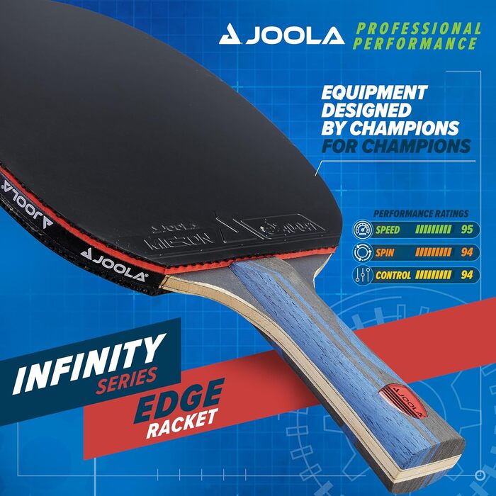 JOOLA Infinity Edge – пінг-понг ракетка для турнірів з Pro-Carbon технологією, чорний гумовий матеріал, готова до змагань, ракетка для тенісу на столі для просунутого тренування, темно-синій