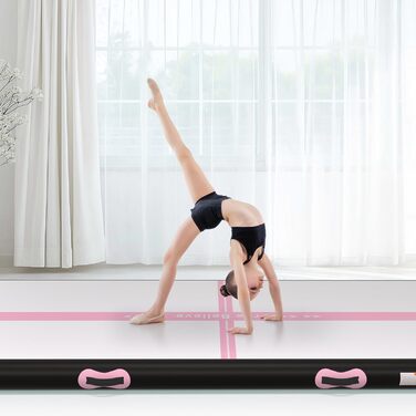 Надувна гімнастична мат для тренувань з насосом, 10.2-15.2 см товщина, для челідингу/йоги/паркуру/пляжу/парку/води (чорний/рожевий, 3м*1м*0.1м)