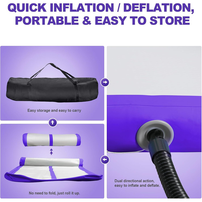 FBSPORT Airtrack Matte - килимок для гімнастики та йоги, 10/20 см, з насосом та сумкою