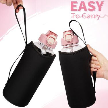 DEARRAY Скляна пляшка для води 1,5 л із трубочкою, захисний чохол, герметична, BPA Free, для спорту, смузі, фруктів, газованих напоїв, рожева кришка