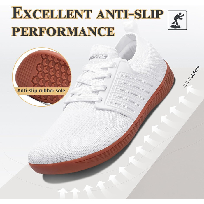 ASHION Взуття для ходьби та бігу без шкарпеток (унісекс) – широкі, для жінок та чоловіків, розмір 42 EU, колір коричневий