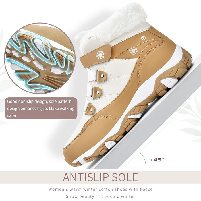Зимові чоботи VITIKE для жінок, теплі, з підкладкою, водонепроникні, для активного відпочинку, осінь/зима, білі, зелені (39 EU, білий, коричневий)