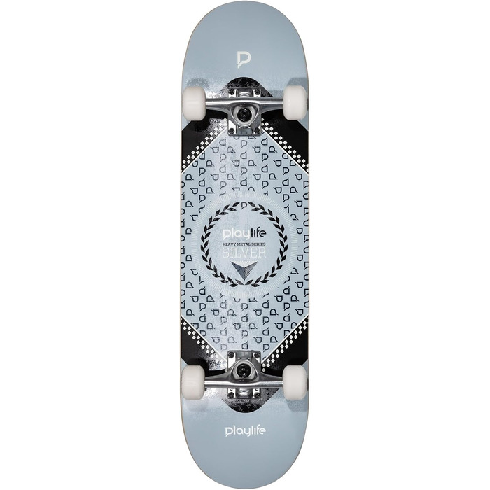 Скейтборд Playlife Heavy Metal Silver, 79 см, 52 мм 92A колеса, ABEC 7