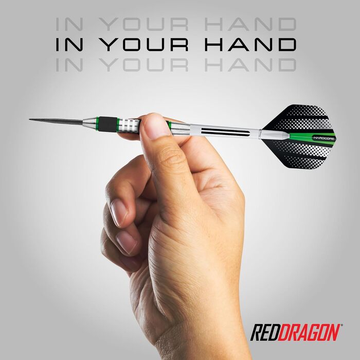 Дартси Red Dragon Axis 85% вольфраму, металевий наконечник, професійний набір, з оперенням і стрижнями, стілдарти 24г, 26г, 28г, червоні, зелені, сині