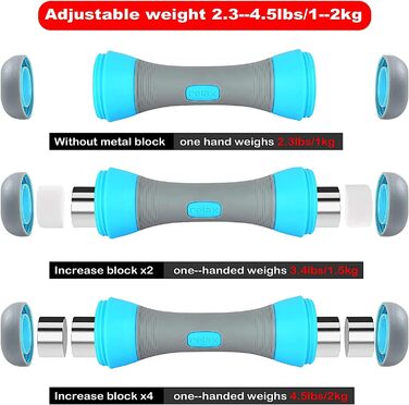 ZhaoCo Регульований набір гантелей для чоловіків та жінок, 2 кг (1/1.5/2 кг) / 5 кг (1-5 кг), нековзні неопренові ручки, рожевий, 2 x 2 кг