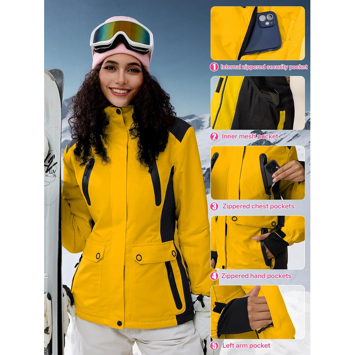 Водонепроникна жіноча зимова куртка FREE SOLDIER з флісовою підкладкою та капюшоном. Зимова куртка-дощовик Ginger Yellow
