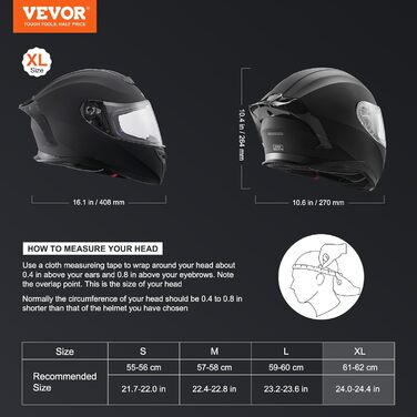 Мотоциклетний інтегральний шолом VEVOR з Bluetooth, змінним склом, DOT, чорний, XL, для дорослих та підлітків