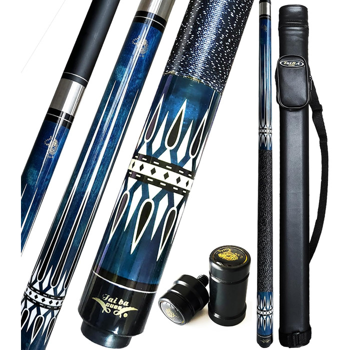 Кю (біліардна палиця) Tai Ba Cues: Професійний кий для більяру з канадського клену, 13 мм наконечник, 58'', вага 19,20,20 Oz, вибір кольору (синій, червоний, зелений), з чохлом та захистом з'єднання