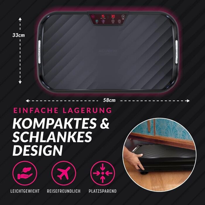 Платформа вібраційна Bluefin Fitness C Ultra Lite для тренувань вдома, м'язової стимуляції та повного тренування тіла, з компактним дизайном і еспандерами, тихий мотор