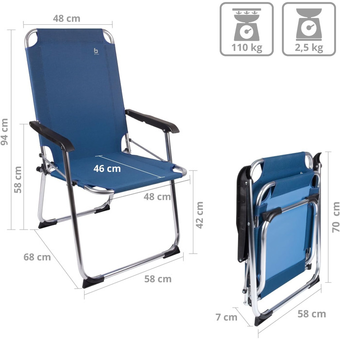 Крісло для кемпінгу Bo-Camp Copa Rio Comfort: розкладне, блакитне, для відпочинку на природі та риболовлі