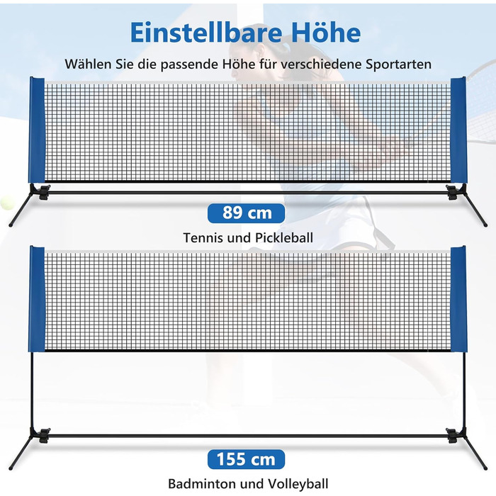 Сітка для бадмінтону GOPLUS зі стійкою, регульована по висоті 89-155 см, з сумкою та 2 воланами, для бадмінтону, тенісу, волейболу, для залу та вулиці, 420 см