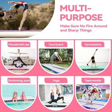 AirTrack Мат для гімнастики з електричною помпою, 10-600 см заввишки, 2-6 м завдовжки, рожевий, 600x100x10 см